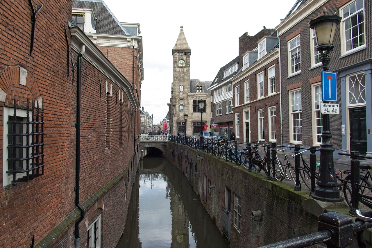 utrecht, nature, canal, building, church, tower, architecture, city, water